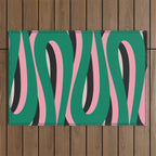 Pop Swirl Wavy Abstract Line Pattern Green Pink Black Outdoor Rug Gallery Image 1