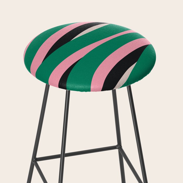 Pop Swirl Wavy Abstract Line Pattern Green Pink Black Stool Gallery Image 2