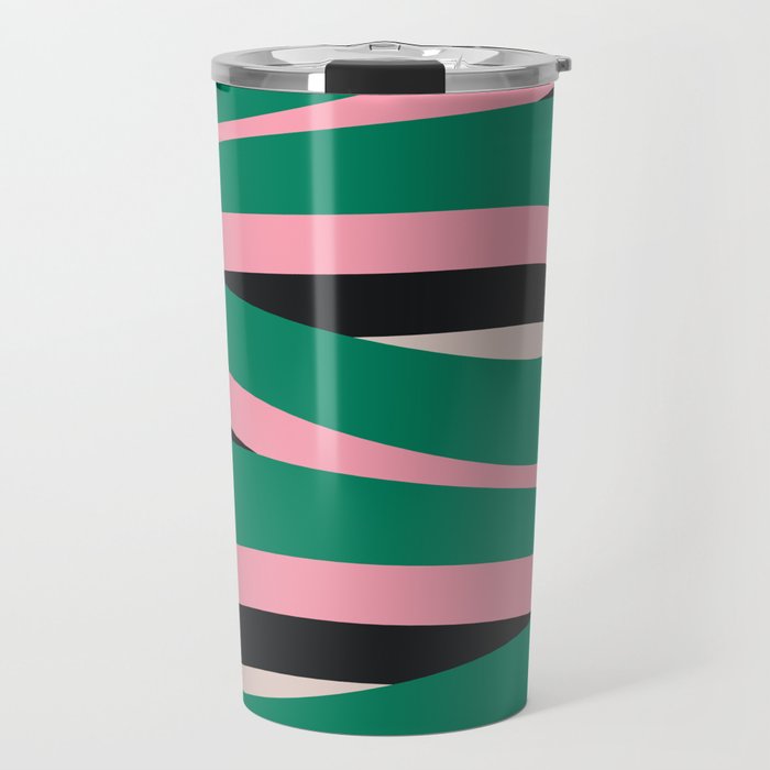 Pop Swirl Wavy Abstract Line Pattern Green Pink Black Travel Mug Gallery Image 1