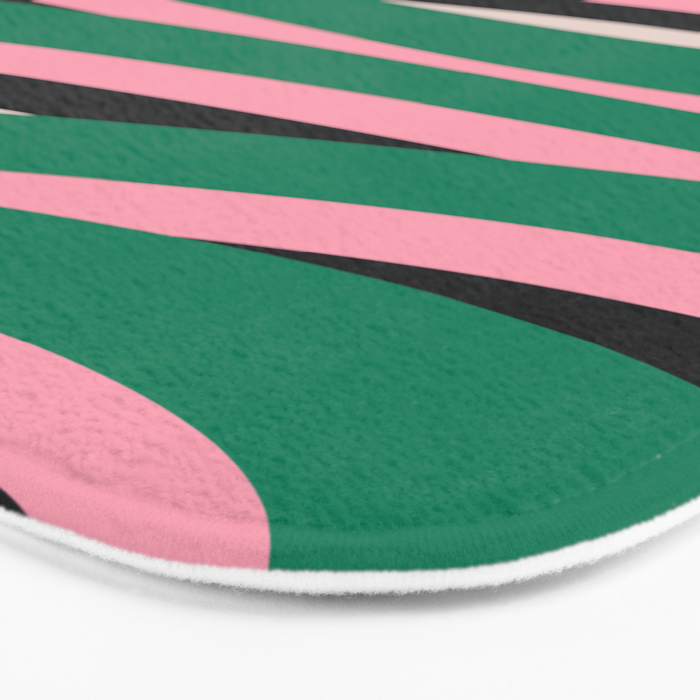 Pop Swirl Wavy Abstract Line Pattern Green Pink Black Bath Mat Gallery Image 3