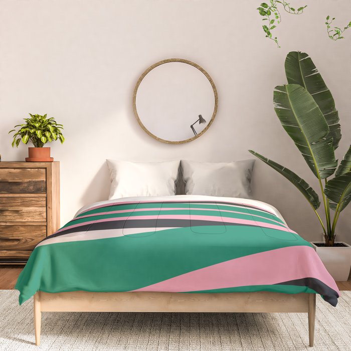 Pop Swirl Wavy Abstract Line Pattern Green Pink Black Comforter Gallery Image 3