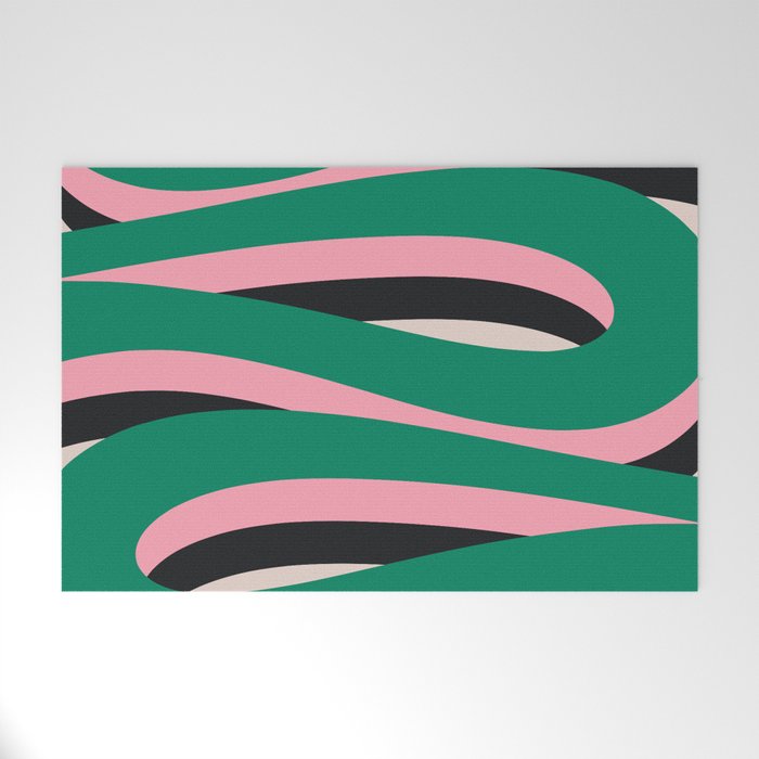 Pop Swirl Wavy Abstract Line Pattern Green Pink Black Welcome Mat Gallery Image 1