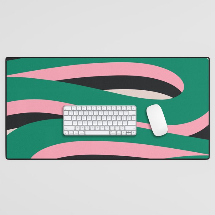 Pop Swirl Wavy Abstract Line Pattern Green Pink Black Desk Mat Gallery Image 1