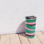 Pop Swirl Wavy Abstract Line Pattern Green Pink Black Travel Mug Gallery Image 4