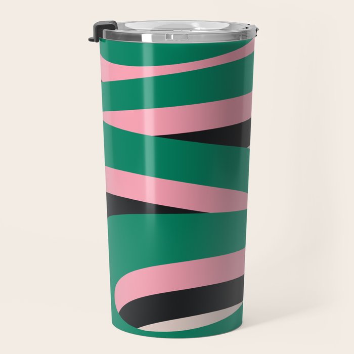 Pop Swirl Wavy Abstract Line Pattern Green Pink Black Travel Mug Gallery Image 3