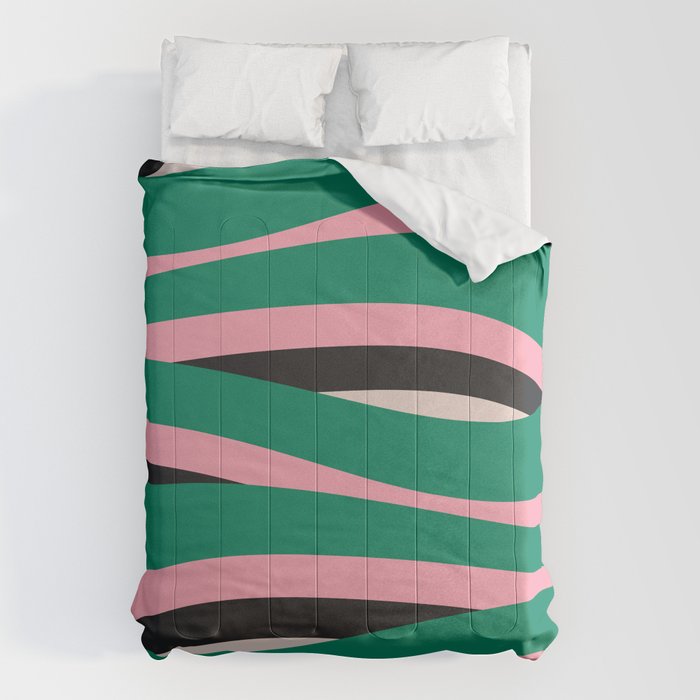 Pop Swirl Wavy Abstract Line Pattern Green Pink Black Comforter Gallery Image 6