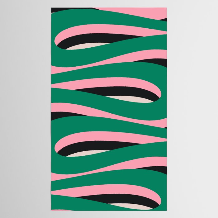 Pop Swirl Wavy Abstract Line Pattern Green Pink Black Tablecloth Gallery Image 2