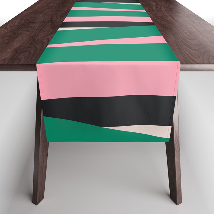 Pop Swirl Wavy Abstract Line Pattern Green Pink Black Table Runner Gallery Image 1