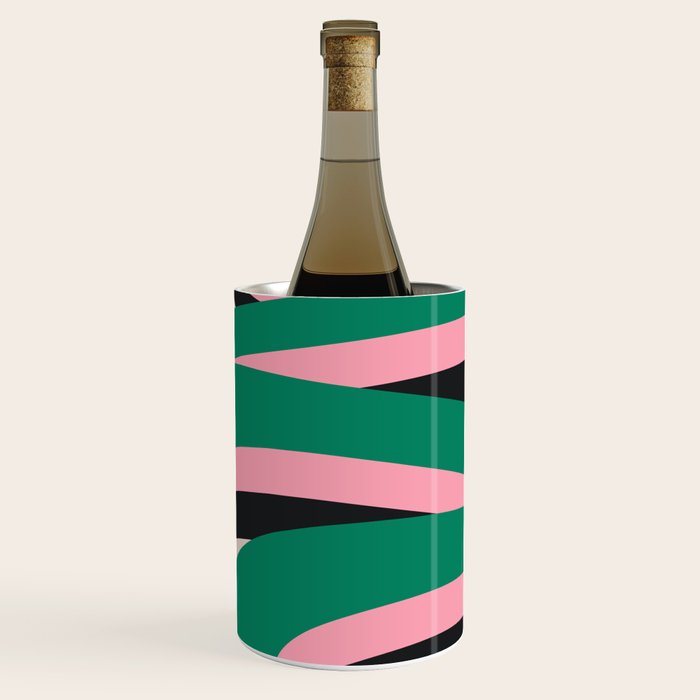 Pop Swirl Wavy Abstract Line Pattern Green Pink Black Wine Chiller Gallery Image 2