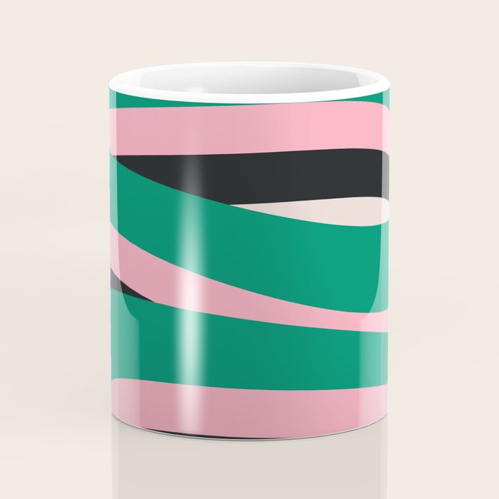 Pop Swirl Wavy Abstract Line Pattern Green Pink Black Coffee Mug Gallery Image 4