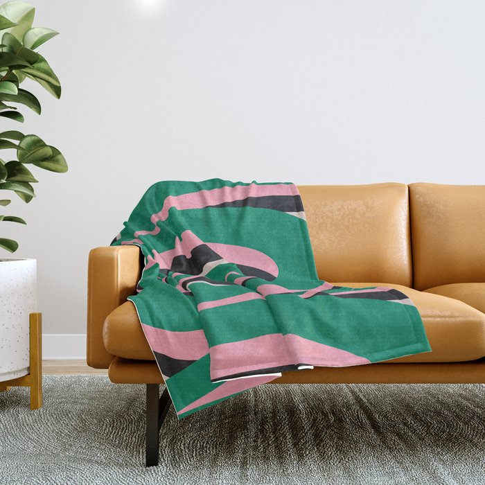 Pop Swirl Wavy Abstract Line Pattern Green Pink Black Throw Blanket Gallery Image 1