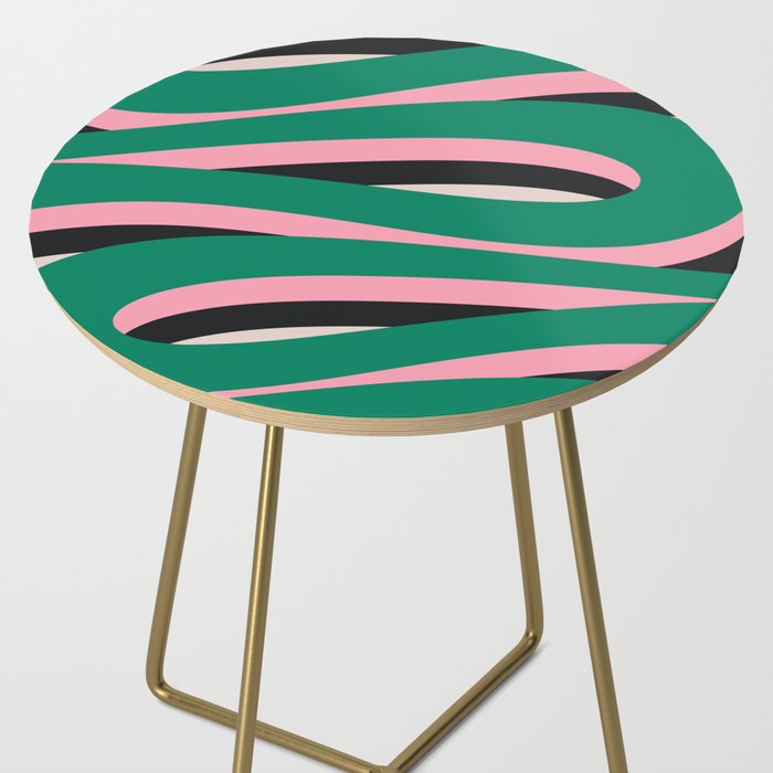 Pop Swirl Wavy Abstract Line Pattern Green Pink Black Side Table Gallery Image 2