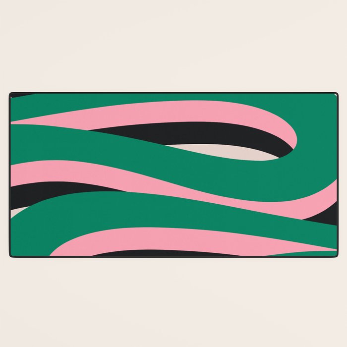 Pop Swirl Wavy Abstract Line Pattern Green Pink Black Desk Mat Gallery Image 3