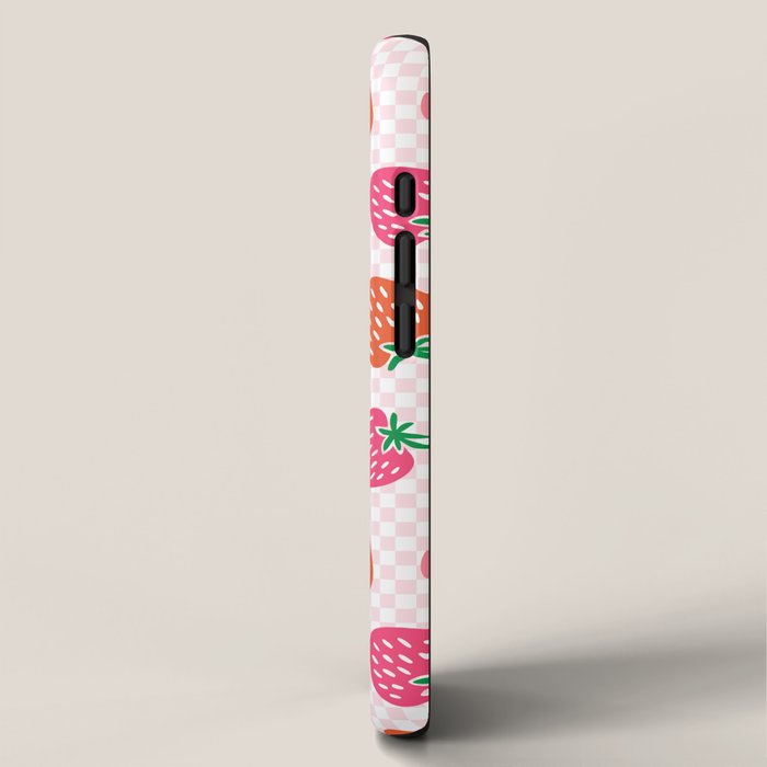 Strawberry Toss on Checks - Pink and Green iPhone Case Gallery Image 2