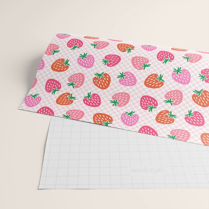 Strawberry Toss on Checks - Pink and Green Wrapping Paper Gallery Image 2