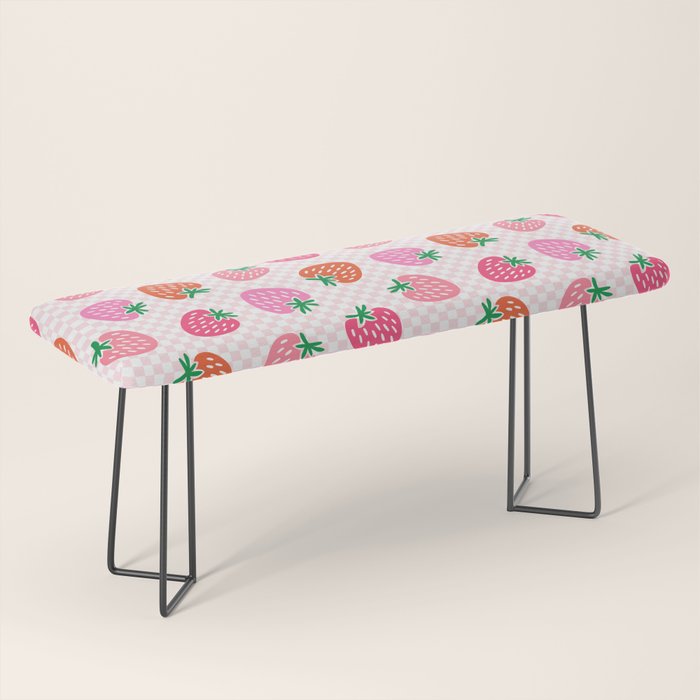 Strawberry Toss on Checks - Pink and Green Bench Gallery Image 1
