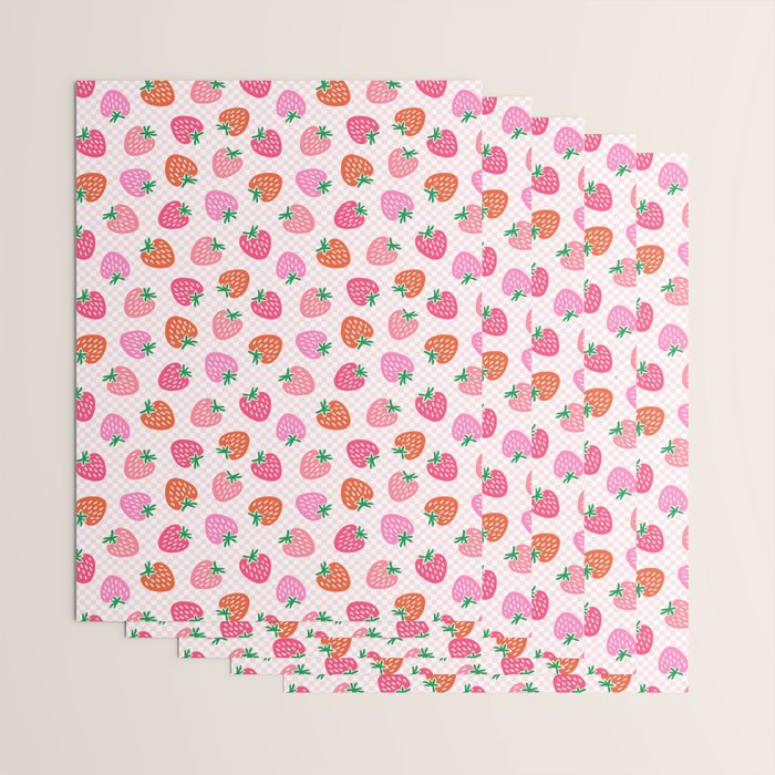 Strawberry Toss on Checks - Pink and Green Wrapping Paper Gallery Image 3