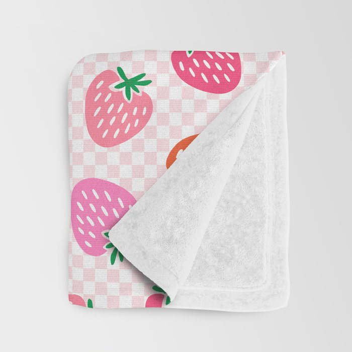 Strawberry Toss on Checks - Pink and Green Throw Blanket Gallery Image 3