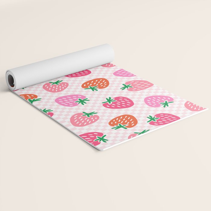 Strawberry Toss on Checks - Pink and Green Yoga Mat Gallery Image 2