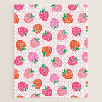 Strawberry Toss on Checks - Pink and Green Jigsaw Puzzle Gallery Image 1
