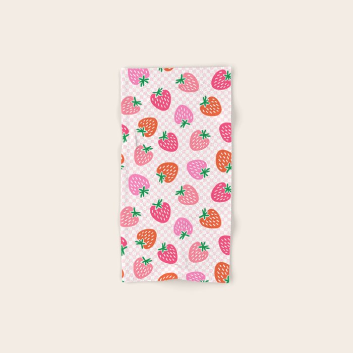 Strawberry Toss on Checks - Pink and Green Bath Towel Gallery Image 1