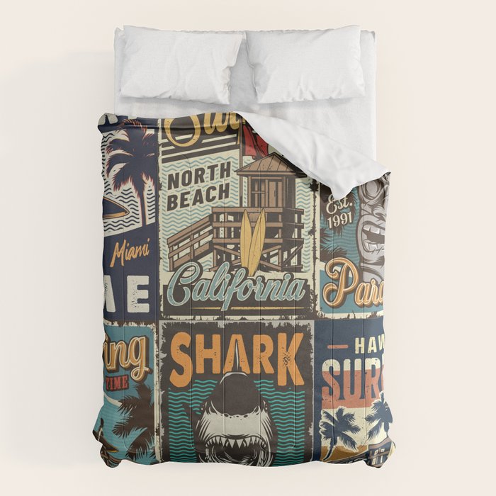 Vintage Surfing Poster Comforter Gallery Image 1
