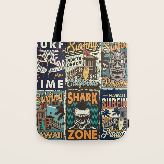 Vintage Surfing Poster Tote Bag Gallery Image 1
