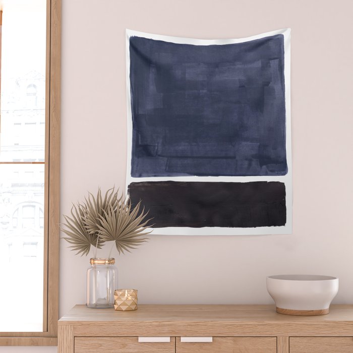 Navy Black Rothko Fun Colorful Mid Century Modern Abstract Painting Shapes Pattern Wall Tapestry Gallery Image 2