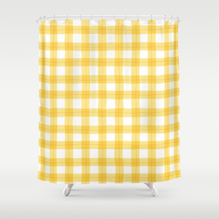 Yellow geometric plaid gingham pattern Shower Curtain Gallery Image 1