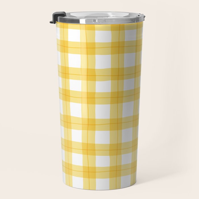 Yellow geometric plaid gingham pattern Travel Mug Gallery Image 3