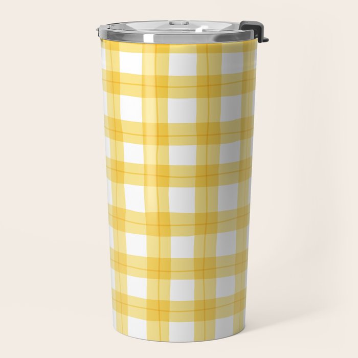 Yellow geometric plaid gingham pattern Travel Mug Gallery Image 2