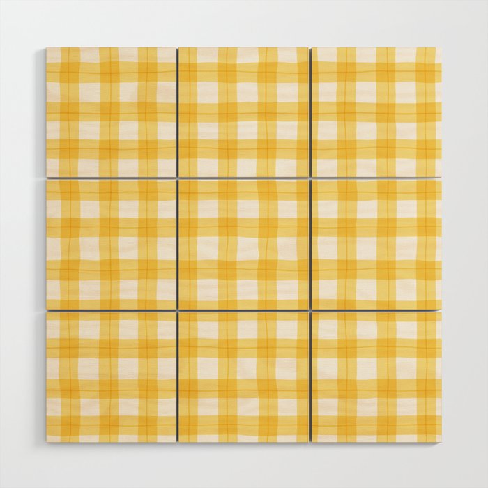 Yellow geometric plaid gingham pattern Wood Wall Art Gallery Image 1