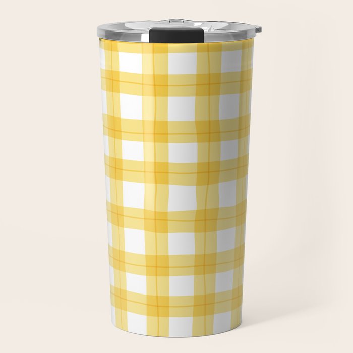 Yellow geometric plaid gingham pattern Travel Mug Gallery Image 1
