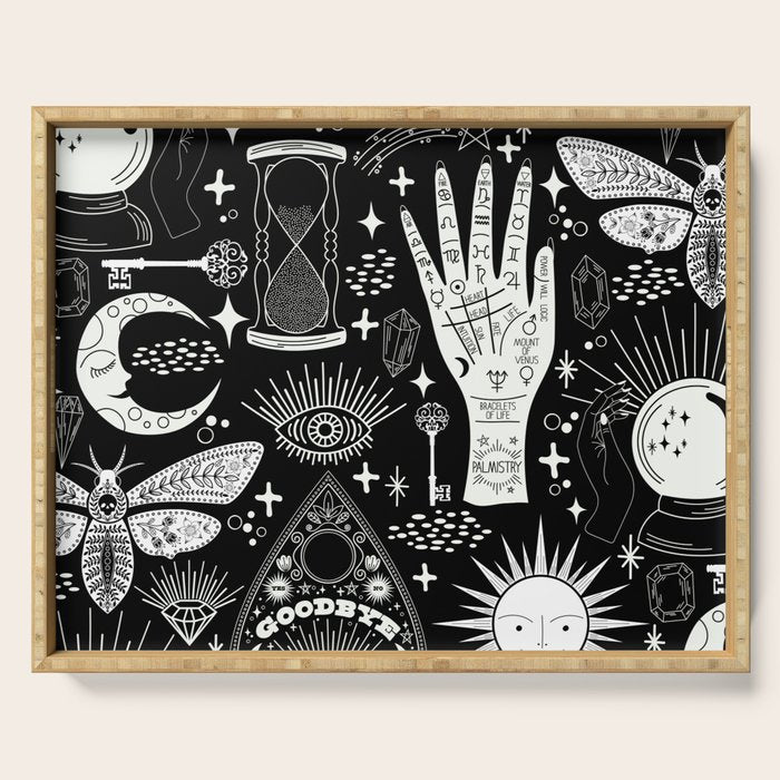 Enchanted - Enchantment - Black and White Serving Tray Gallery Image 1
