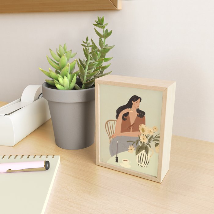 portrait of a fragile woman at a table with flowers Mini Art Print Gallery Image 2