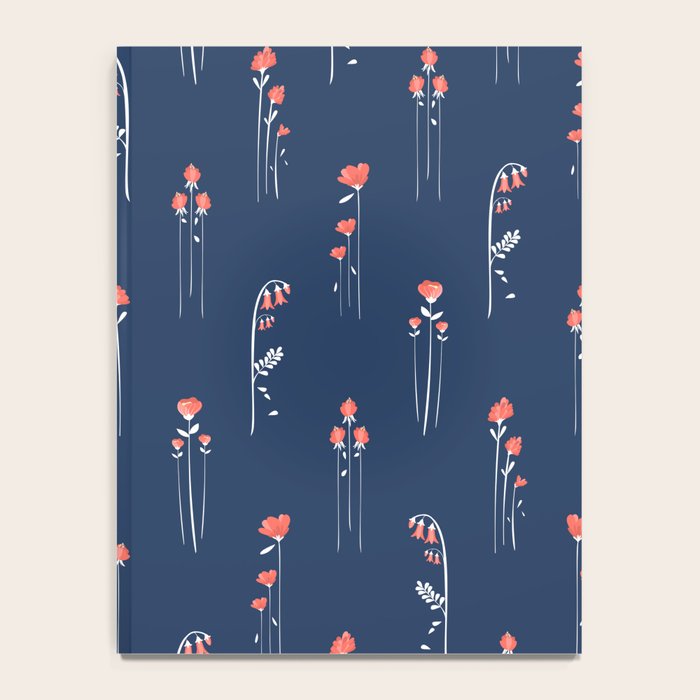 Retro Dark Flower Pattern in Modern Navy and Coral Notebook Gallery Image 4