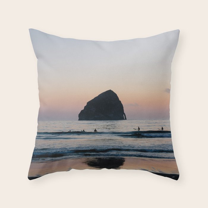Sunset Surfers - Oregon Coast Throw Pillow Gallery Image 1