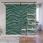 Zebra Wild Animal Print Green and Blue Wall Mural Gallery Image 1