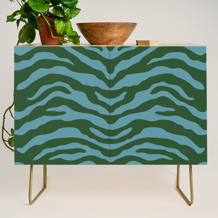 Zebra Wild Animal Print Green and Blue Credenza Gallery Image 1