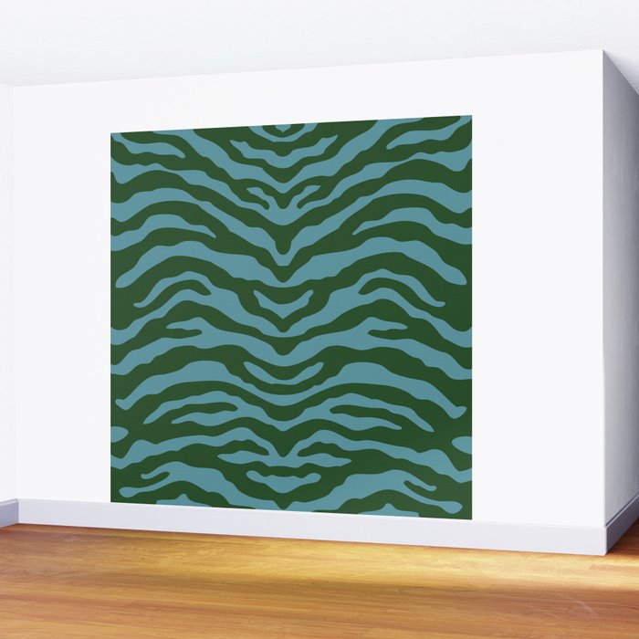 Zebra Wild Animal Print Green and Blue Wall Mural Gallery Image 2
