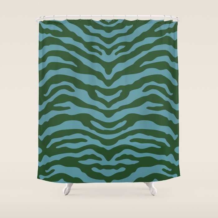 Zebra Wild Animal Print Green and Blue Shower Curtain Gallery Image 1