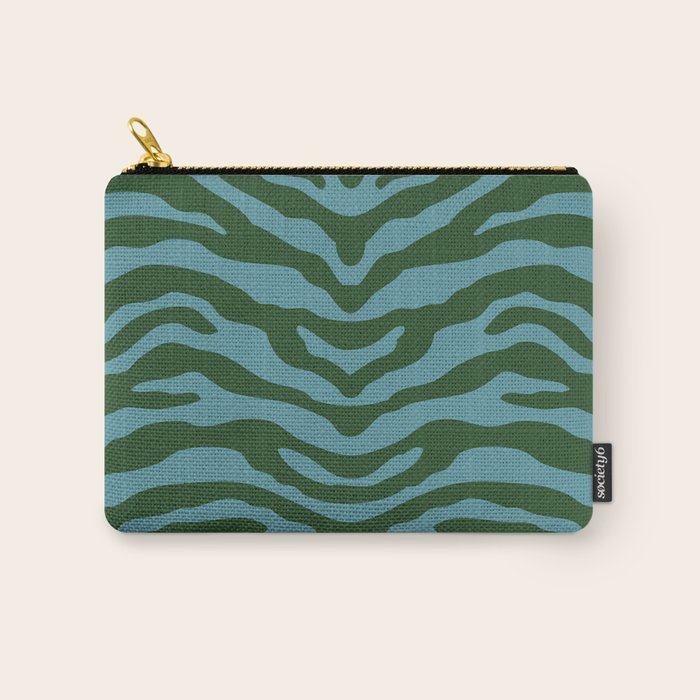 Zebra Wild Animal Print Green and Blue Carry All Pouch Gallery Image 1