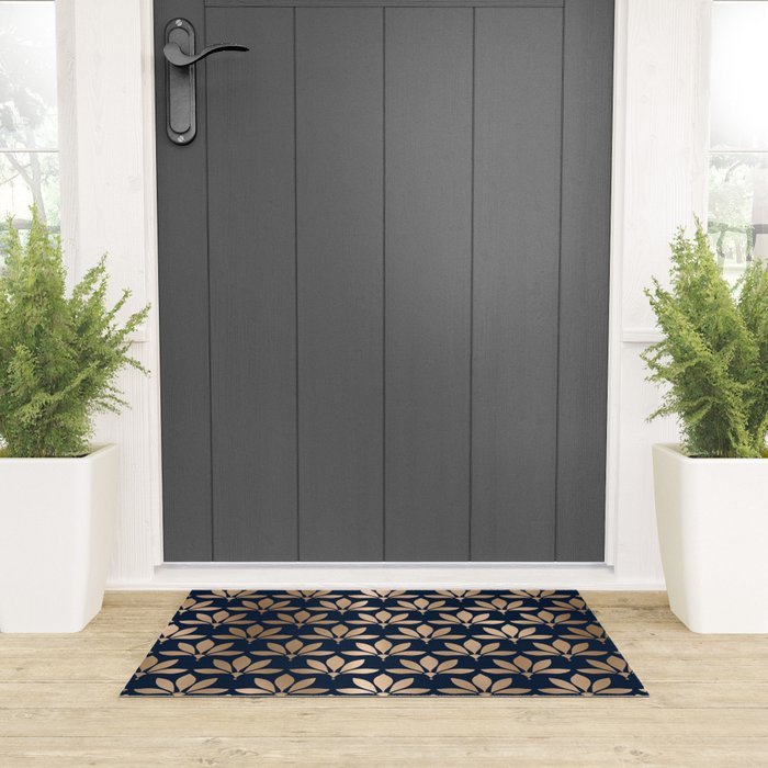 Gold and Navy Art Deco Leaf Design Welcome Mat Gallery Image 3