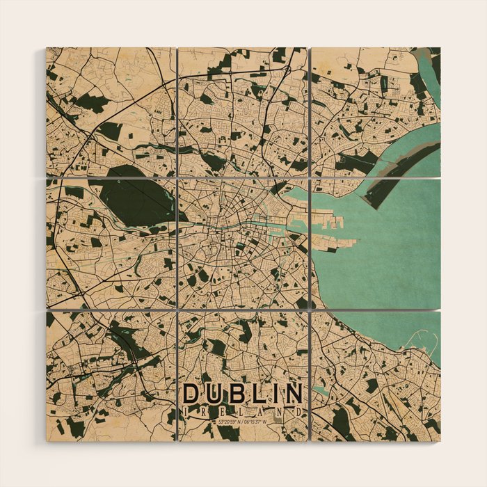 Dublin City Map of Ireland - Vintage Wood Wall Art Gallery Image 1