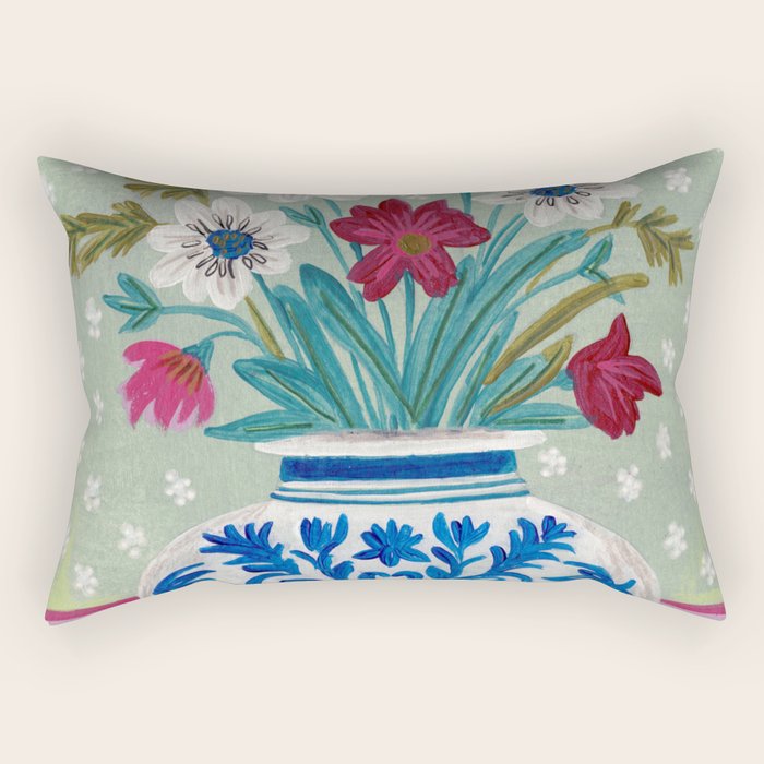 Still Life Vase with Wild Flowers Bouquet Bright colours Rectangular Pillow Gallery Image 1