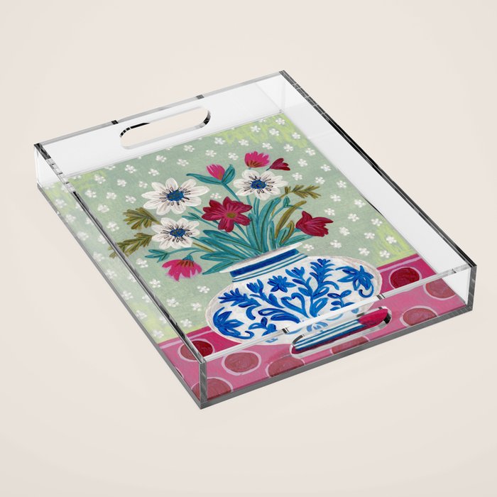 Still Life Vase with Wild Flowers Bouquet Bright colours Acrylic Tray Gallery Image 1