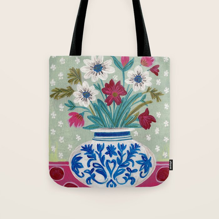 Still Life Vase with Wild Flowers Bouquet Bright colours Tote Bag Gallery Image 1