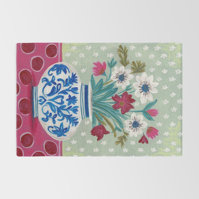 Still Life Vase with Wild Flowers Bouquet Bright colours Rug Gallery Image 2