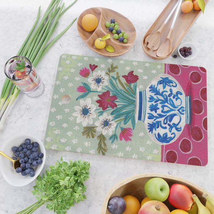 Still Life Vase with Wild Flowers Bouquet Bright colours Cutting Board Gallery Image 2
