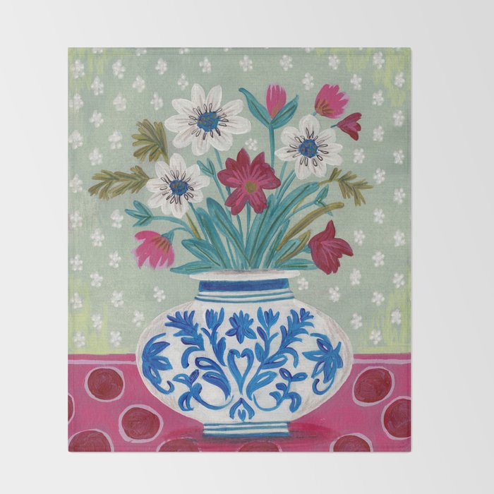 Still Life Vase with Wild Flowers Bouquet Bright colours Throw Blanket Gallery Image 2